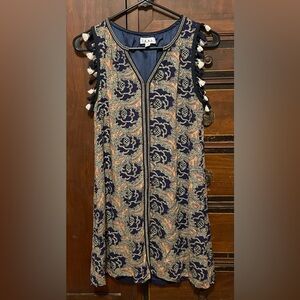 THML Navy and Beige Patterned Blouse